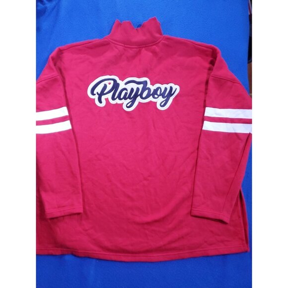 Playboy x Missguided Sweatshirt Size 6 Red Fleece Oversized Embroidered 1/4 Zip - Picture 10 of 16